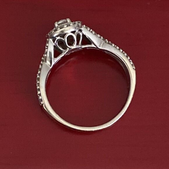 14K WG Crisscross Shank Genuine Diamond Halo Engagement Ring - Picture 5 of 11